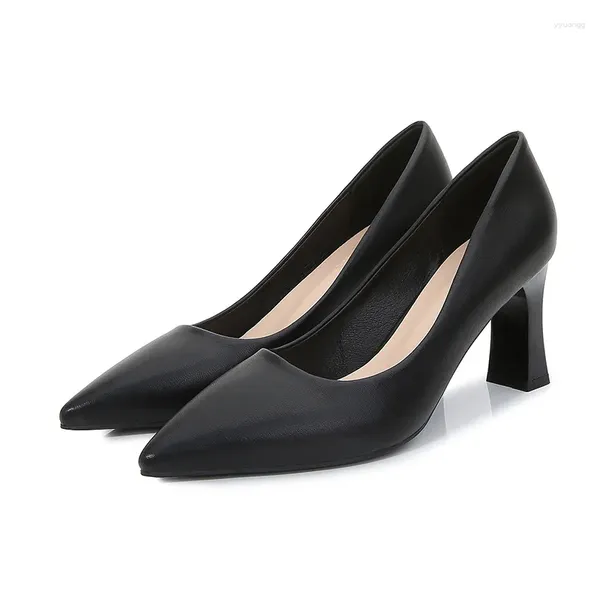 Robe chaussures professionnelles talons hauts étiquette féminine pointue bouche peu profonde noir épais OL travail d'agent de bord