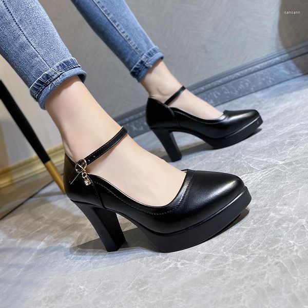 Zapatos de vestir bombas de plataforma negros PU Plataforma Primavera de mujeres 2023 Single Pointed Browow Buckle Modern Professional Sexy Office Wear