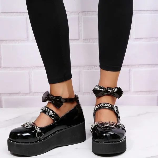 Robe chaussures pompes sur talons Mary Janes Lolita mode gothique femmes élégantes compensées Socofy Rock noir Kawaii uniforme scolaire japonais