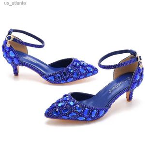 Chaussures habillées pompes Femmes Sandales à talales Mariage en straps de boucle de boucle de boucle pU 5cm de la nouveauté fine Prom Prom Blue Dark Blue H240403BP6Q