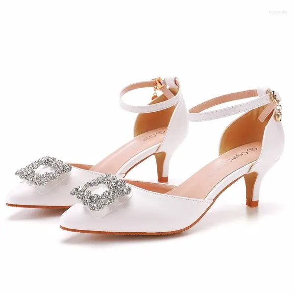 Zapatos de vestir Bombas Sandalias de tacón para mujer Boda Botón cuadrado Hebilla Correa PU 5 CM Tacones finos Clásicos Trabajo de oficina Blanco