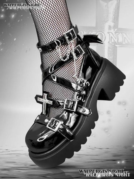 Chaussures habillées de style punk round-toe plate-forme rivet hauts talons 7cm femmes japonais harajuku anime sweet kawaii filles cosplay