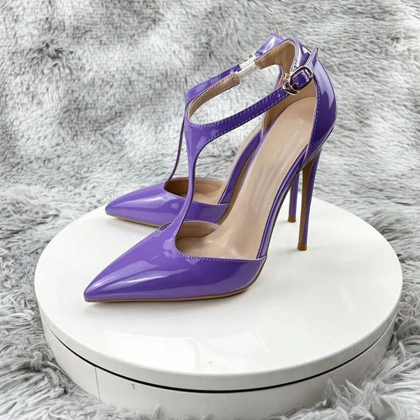 Robe chaussures violet boucle sandales femmes brevet pointu bout pointu talons hauts dames fête club danse pompes décolleté profond