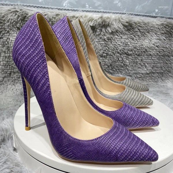 Zapatos de vestir Efecto cocodrilo púrpura Mujeres Punta puntiaguda 80 100 120 Tacón alto para fiesta de cumpleaños Elegantes damas Stiletto Bombas