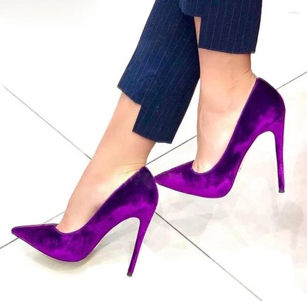 Robe chaussures violet bleu royal velours haut talon sexy bout pointu pompes femme fête talons super stiletto mariage