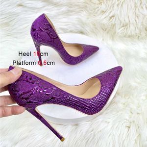 Robe chaussures violet serpent à motifs de luxe talons hauts 12cm pointu talon mince unique confortable en cuir souple bouche peu profonde femmes pompesmpcu h240321