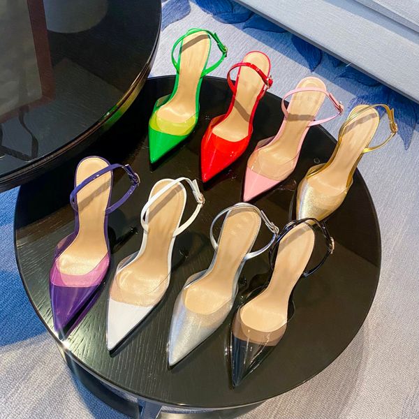 Chaussures habillées en PVC pour femmes à talons hauts Ruban d Orsay dOrsay dame Sandales Gianvito Rossi chaussures de fête de mariage Luxurys Peep-toes Sexy 10cm 10.5cm Sneaker