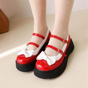 Dress Shoes Pxelena cosplay uniform prinses bowtie chunky midden hakken preppy klimplanten pompen vrouwen meisjes kawaii mooie lente plus maat