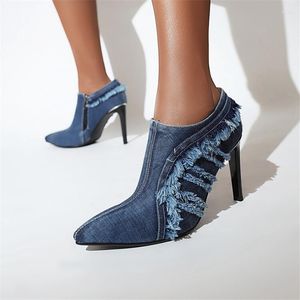 Zapatos de vestir PXELENA Retro europeo verano Stiletto tacones altos finos Oficina señora fiesta citas mujeres bombas azul tamaño grande 45