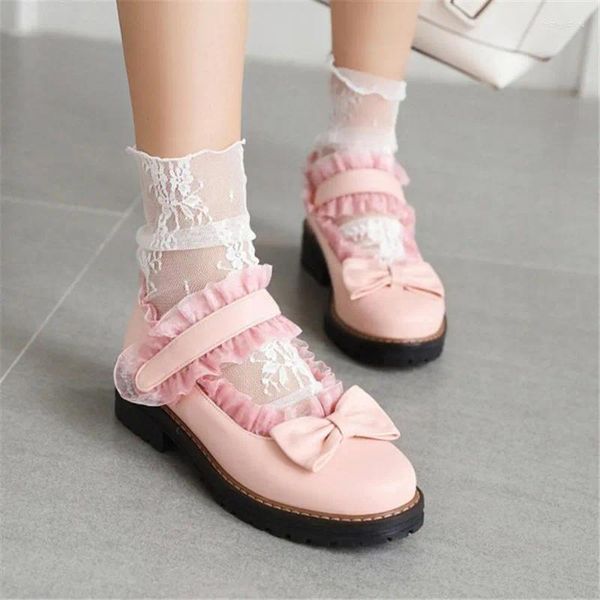 Chaussures habillées PXELENA Japonais Lolita Volants Dentelle Filles Cosplay JK Mary Janes Princesse Bowtie Chunky Talons Bas Danse Uniforme Pompe