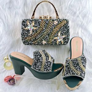 Geklede schoenen QSGFC Italiaans design dames groene schoenentas met hoge hak Nigeriaanse kwaliteit feest portemonnee sandalen mode