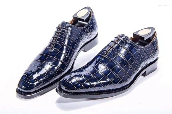 Chaussures habillées qualité véritable véritable peau de ventre de crocodile hommes chaussure durable solide brillant affaires bleu