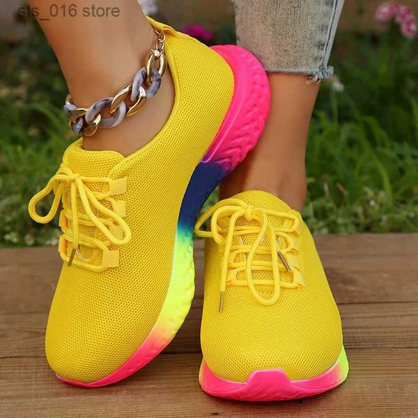 Zapatos de vestir Rainbow Sole Zapatillas de deporte Mujeres Tallas grandes 43 Malla Transpirable Plataforma Zapatos deportivos Mujer antideslizante Lace Up Tenis Zapatos Zapatos Mujer T230928