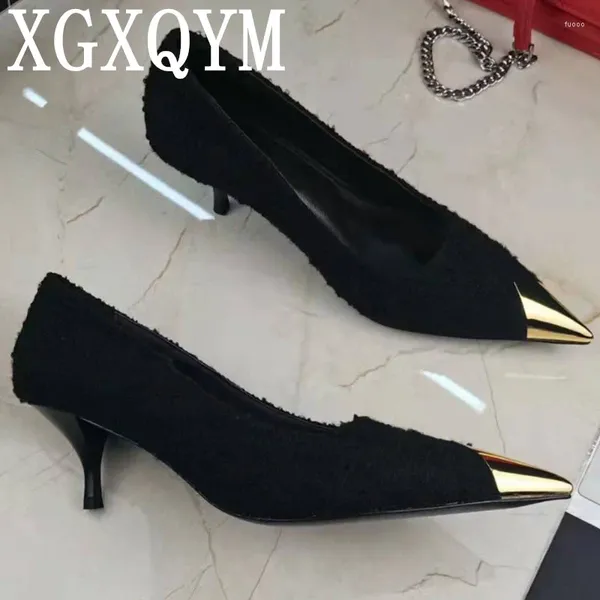 Chaussures habillées en cuir en cuir High talon Chaîne Designer Dames pointues Toe Gold Formal Party Wedding Slip on Women