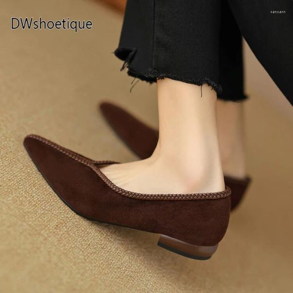 Chaussures habillées véritable daim cuir femmes mocassins bout pointu talon épais