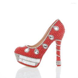 Dress Shoes Red Pearl Rhinestone Hoge Heels Lady Bridal Evening Prom Party Club Bar Aangepast Bruidsmeisje