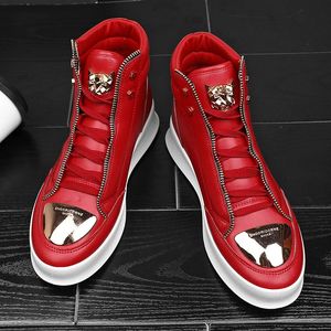 Sapatos de vestido Red Snakeskin High Top Sneakers Homens Flat Casual Sneakers Zipper Moda Luxo Clube Hip Hop Streetwear Sapatos Homens Designer Sapatos 231018