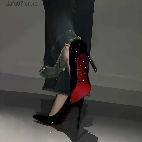 Zapatos de vestir en tacones rojos altos de aire de aire de aire negro delgada de aire con diamantes de imitación de imitación de imitación de imitación 2023 Nuevo modelo H240412