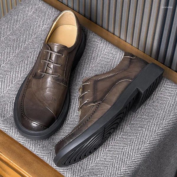 Zapatos de vestir retro italiano para hombre casual de negocios derby lujo cuero genuino hecho a mano marca calidad otoño punta redonda hombre formal