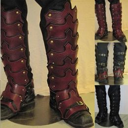 Kledingschoenen retro middeleeuwse pantser cosplay schoenen bedekken gesp gewonnen pu lederen waterbestendig zwart bruine soldaat Knights Long Boots-Cover verstelbaar 230812