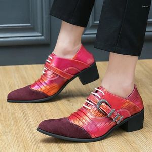 Chaussures habillées rétro rouge hauteur augmentant hommes talon haut grande taille 46 bout pointu en cuir pour hommes à lacets chaussure sociale mâle