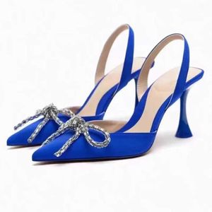 Chaussures habillées Rignestone Bows Brands Design High Heels Sandals Femmes Silk Elegant Pointed Pumps Fashion Purple H240430