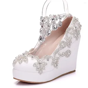 Robe chaussures strass mariée mariage femme bride à la cheville compensées haute plate-forme pompes talons fête bout rond 11 cm