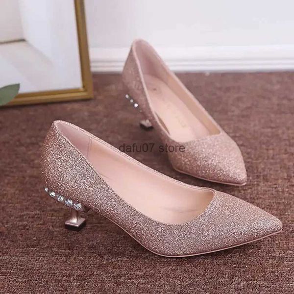 Chaussures habillées strass élégants talons hauts femmes argent / or / noir / rose paillettes fête 5cm talons bas chaussures de mariage pour femme de mariée pompes PUH24228