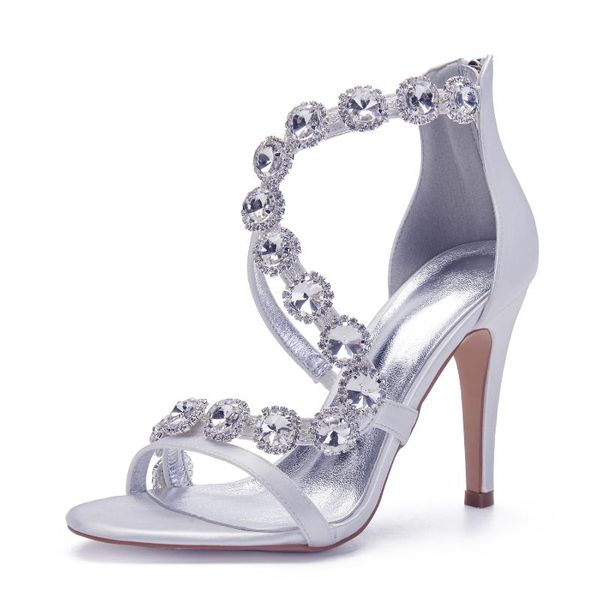 Zapatos de vestir Tacones altos con diamantes de imitación Satén Sandalias de boda Punta abierta Tacón de cinta Fiesta de graduación Fiesta de verano Vestido de verano