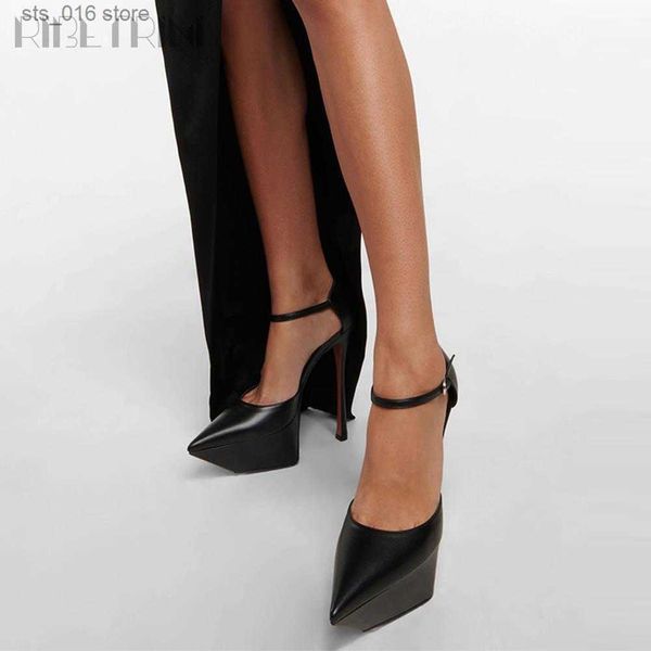 Chaussures habillées Ribetini nouveau luxe sexy talons aiguilles femmes pompes bout pointu plate-forme boucle à bretelles robe de soirée conception chaussures de printemps T230828
