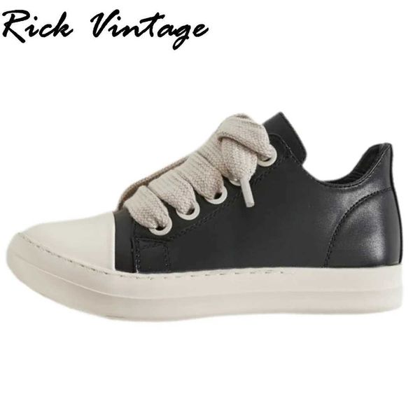 Chaussures habillées Rick Vintage Jumbo Lace Sneakers Low Top Femme Designer Chaussures Hommes Casual Chaussures En Cuir Femmes Appartements Chaussures NewTrainer Taille 45 46