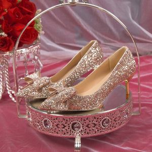 Chaussures habillées Rimocy Bling Shiny Flash Pump pour femmes Slide on Sweet Bow Chaussures à talons hauts pour femmes Shiny Thin High Heel Shoes Chaussures de soirée de mariage 230714