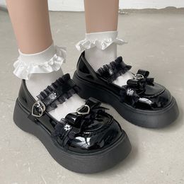 Zapatos de vestir Rimocy Chunky Platform Mary Jane Shoes para mujer Charol Lace Tobillo Correa Bombas Mujer Otoño Blanco Lolita Zapatos Y2K 230830