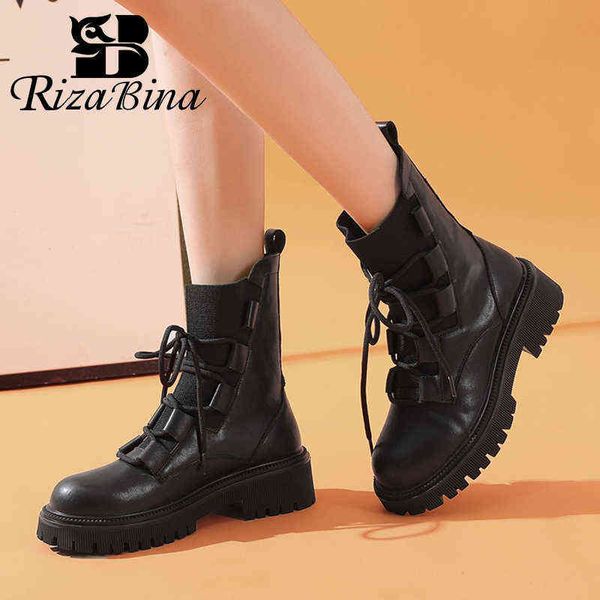 Chaussures habillées Rizabina bottines en cuir véritable pour femmes plate-forme de mode hiver chaud femme botte courte bureau dame chaussures taille 35-40 2 9