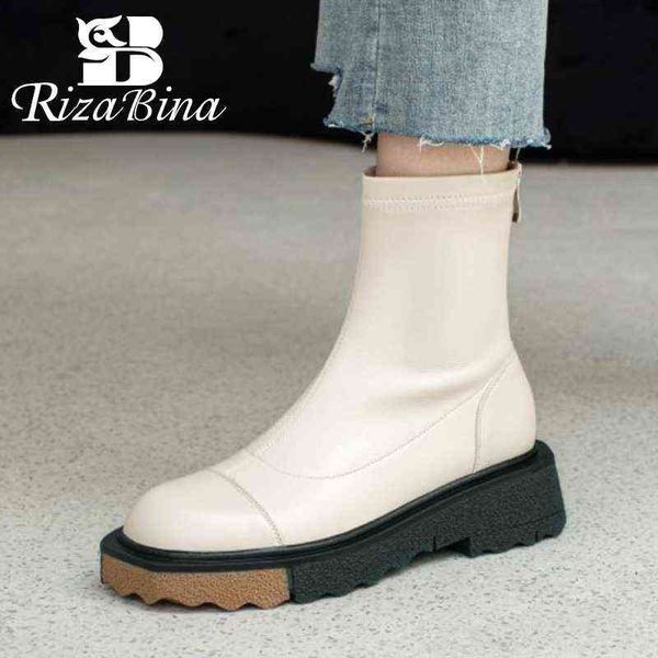 Zapatos de vestir Rizabina Botines de cuero real para mujer Tacones bajos Botas cortas de colores mezclados Estilo Cool Ins Calzado femenino para exteriores Tamaño 35-40 2 9