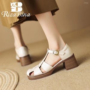 Kledingschoenen rizabina maat 36-41 dames gladiator sandalen echt leer hol geweven dikke hiel vintage buckle strap dames casual