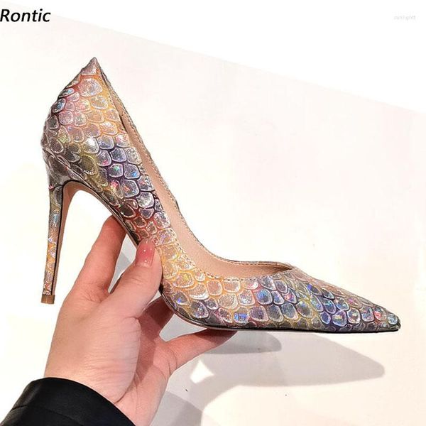 Zapatos de vestir Rontic hechos a mano para mujer, zapatos de tacón de primavera sin cordones, tacones de aguja sexis de pez, punta estrecha, bonitos colores para mujer, tallas de EE. UU. 5-13