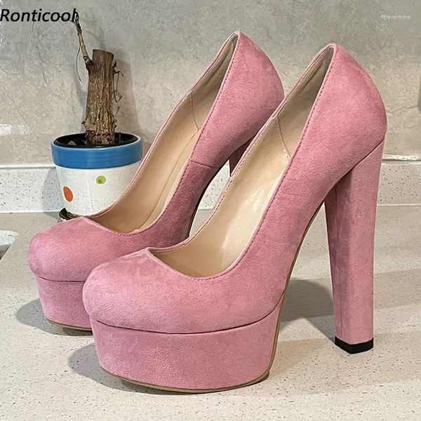 Chaussures habillées Ronticalool Handmade Women Plateforme Pumps Bloc High Heels Toe Round Beautiful Pink Party Us Plus taille 5-20