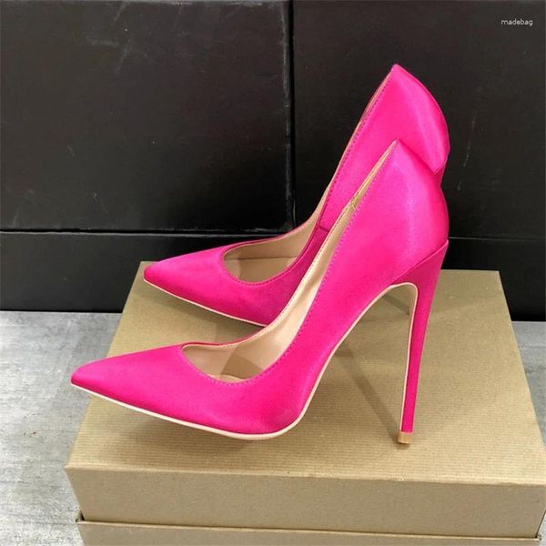 Zapatos de vestir rosa rosa mujer tela satinada punta puntiaguda tacones altos señoras chic stiletto bombas nupcial seda boda más tamaño