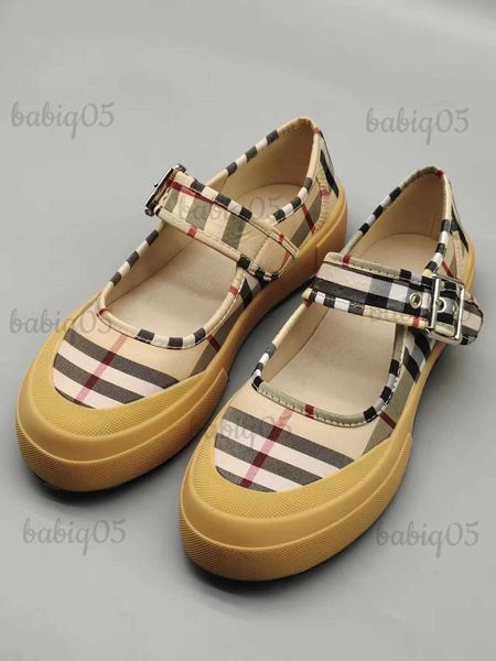 Chaussures habillées Tête ronde Baskets décontractées 2023 Printemps Été Appartements Mode Semelles épaisses Plaid Femmes Chaussures Mignon Ins Style Imprimé Mary Jane Chaussures T231125