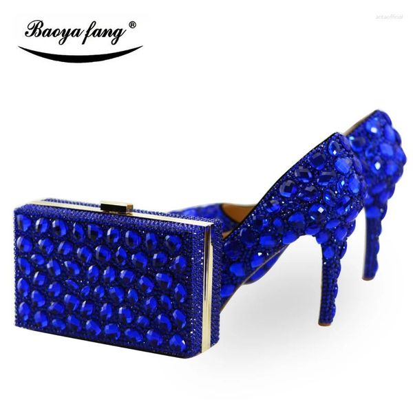 Zapatos de vestir Royal Blue Cyrstal Boda con bolsas a juego