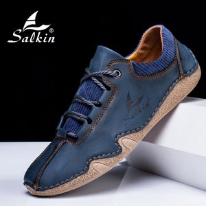 Robe chaussures Salkin hommes mode Vintage couture à la main doux affaires décontracté en cuir mocassins bottines à la main 230814