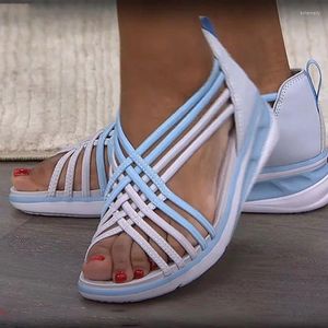 Chaussures habillées Sandalias Mujer 2023 à la mode grande taille sandales à semelles compensées femmes creux respirant tressé poisson sport sandales romaines