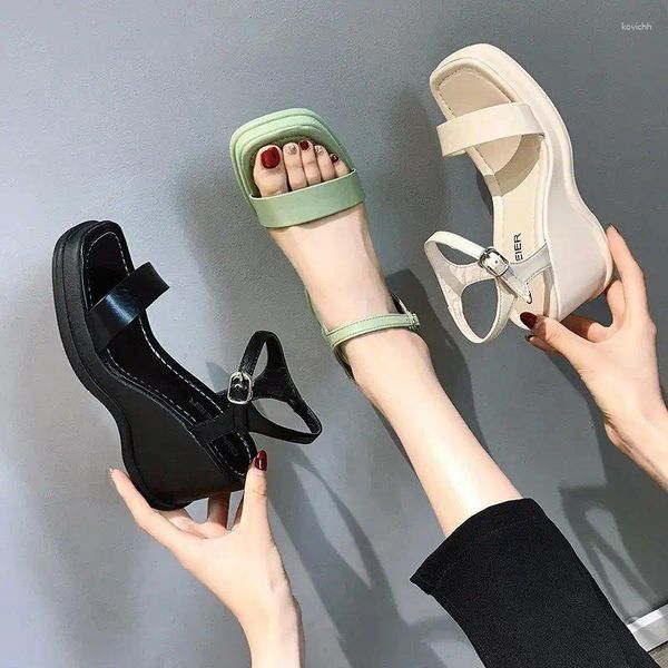 Zapatos de vestir Sandalias para mujer Cuña verde para mujer con plataforma Impermeable Verano 2023 Tacones medianos Calzado Cuñas Tacón Una palabra diaria