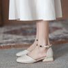 Chaussures habillées sandales talon moyen creux femmes été 2021 bloc Mary perle talons simples femmes fond souple taille 34-40