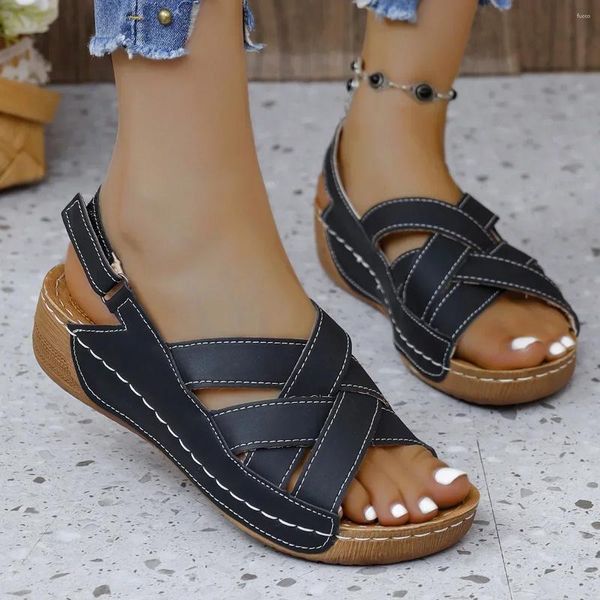 Chaussures habillées sandales plate-forme d'été pour femmes pantoufles femmes confortables coins légers femme femme épais fond non glissade plage
