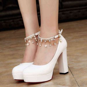 Chaussures habillées Sapato feminino salto alto cal￧ado de noiva plataforma com al￧a no tornozelo 220309
