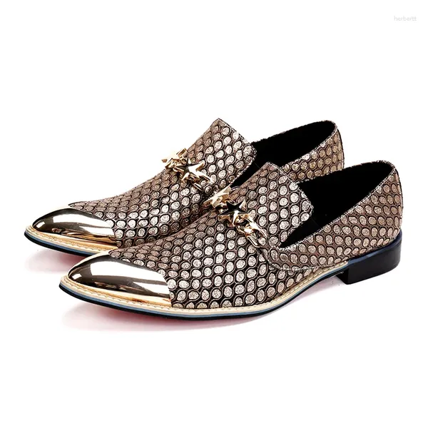 Zapatos de vestir Sapato Social Masculino Mocasines de boda para hombre Punta puntiaguda Oro Negro Pescado Patten Hebilla de cuero genuino