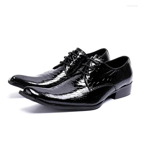 Robe chaussures Sapato Social Masculino mariage hommes noir haute qualité en cuir à lacets bout pointu peau de serpent formel Oxford