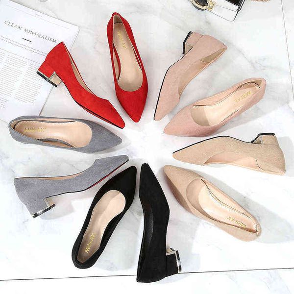 Dress Shoes Sapatos alto camur￧a feminino tamanhos grans 34-43 3.5cm trabalho slip-on de salto quadrado sapatos 220315